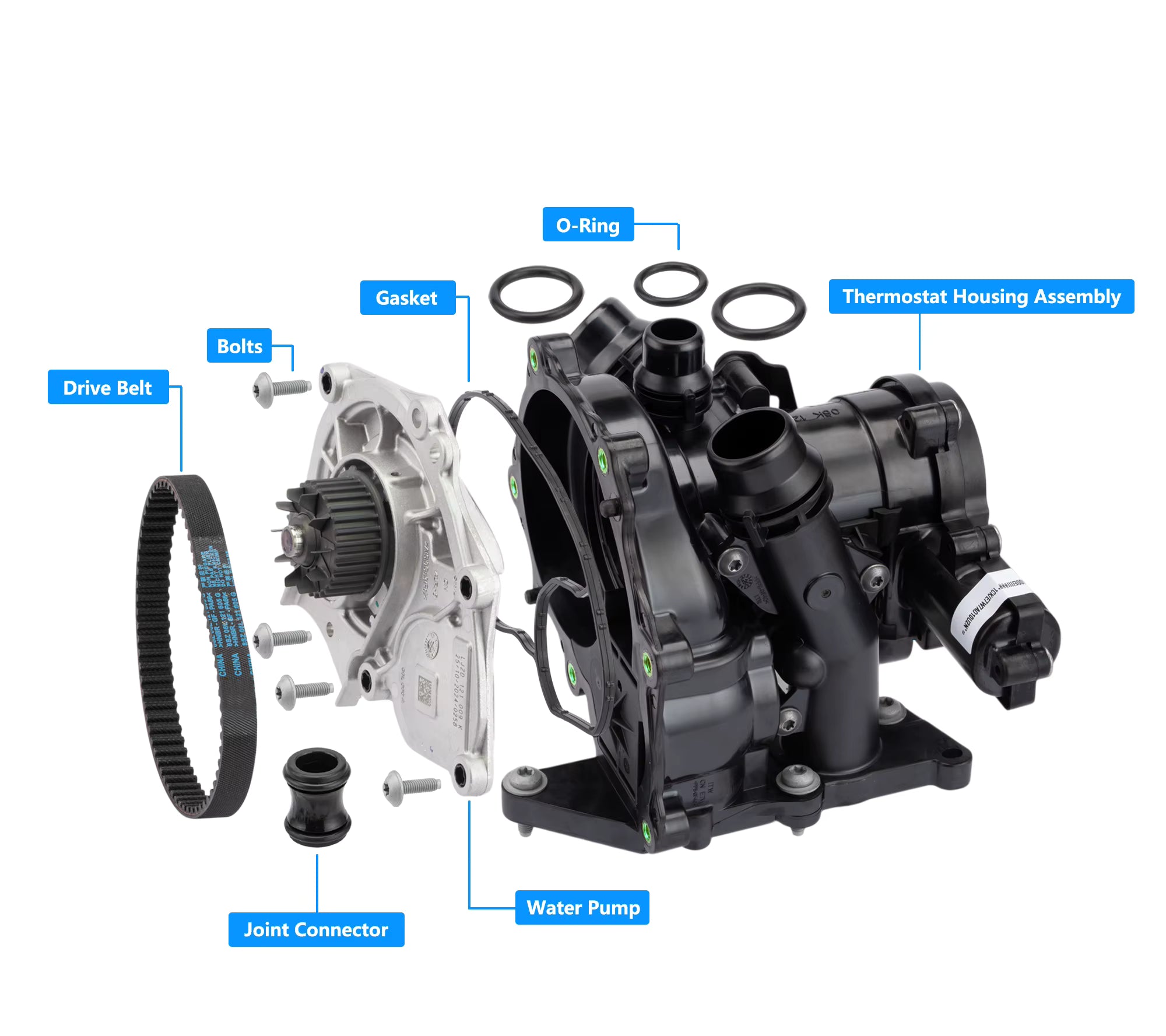 Waterpomp OEM met pakkingen, riem, bouten | Volkswagen, Seat, Skoda, Audi, Cupra | Met handleiding